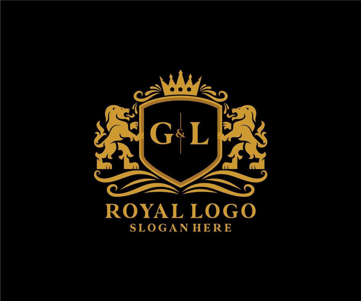 Initial GL Letter Lion Royal Luxury Logo template in vector art for Restaurant, Royalty, Boutique, Cafe, Hotel, Heraldic, Jewelry, Fashion and other vector illustration.