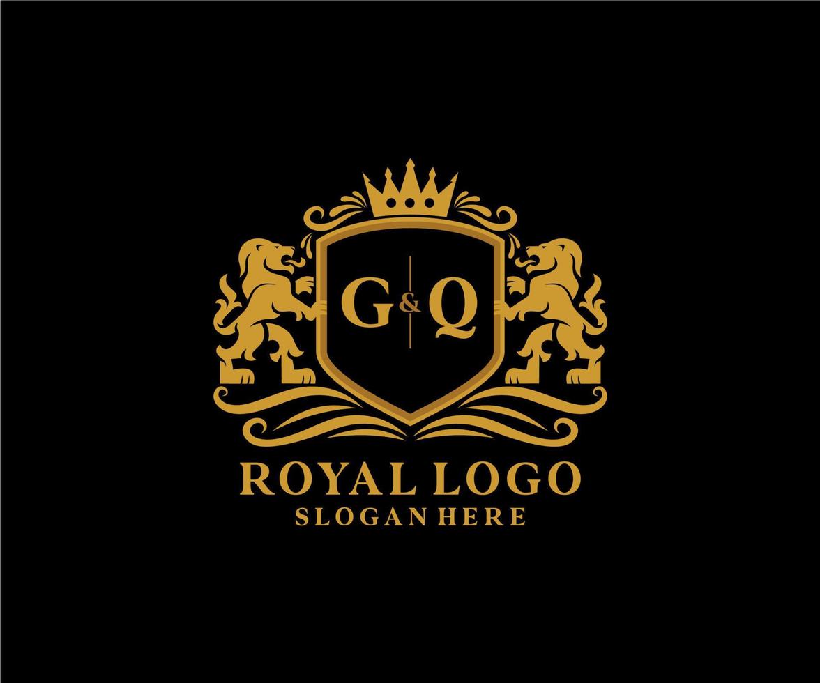 Initial GQ Letter Lion Royal Luxury Logo template in vector art for Restaurant, Royalty, Boutique, Cafe, Hotel, Heraldic, Jewelry, Fashion and other vector illustration.