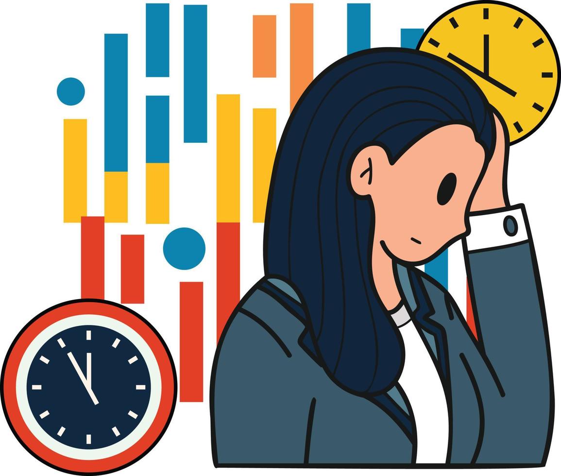 female entrepreneurs are tired of working illustration in doodle style vector