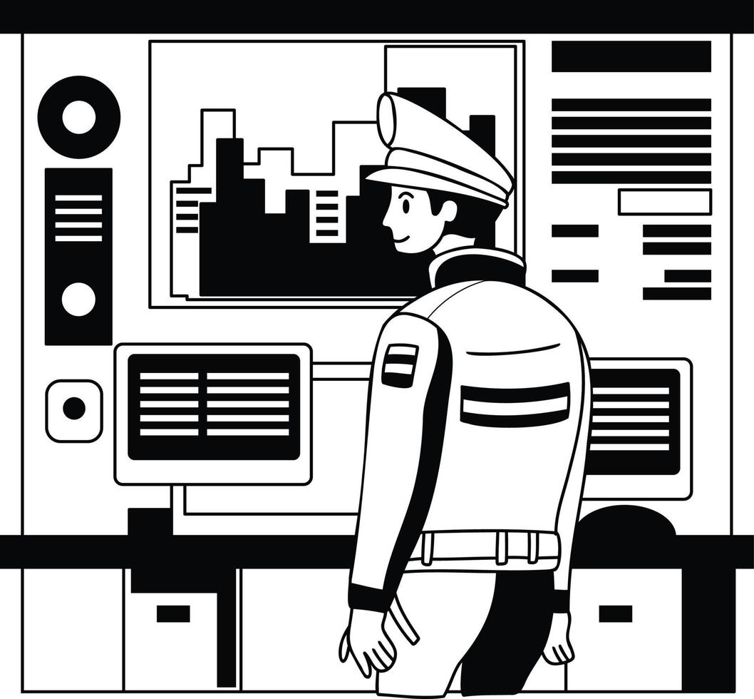 police and police station illustration in doodle style vector