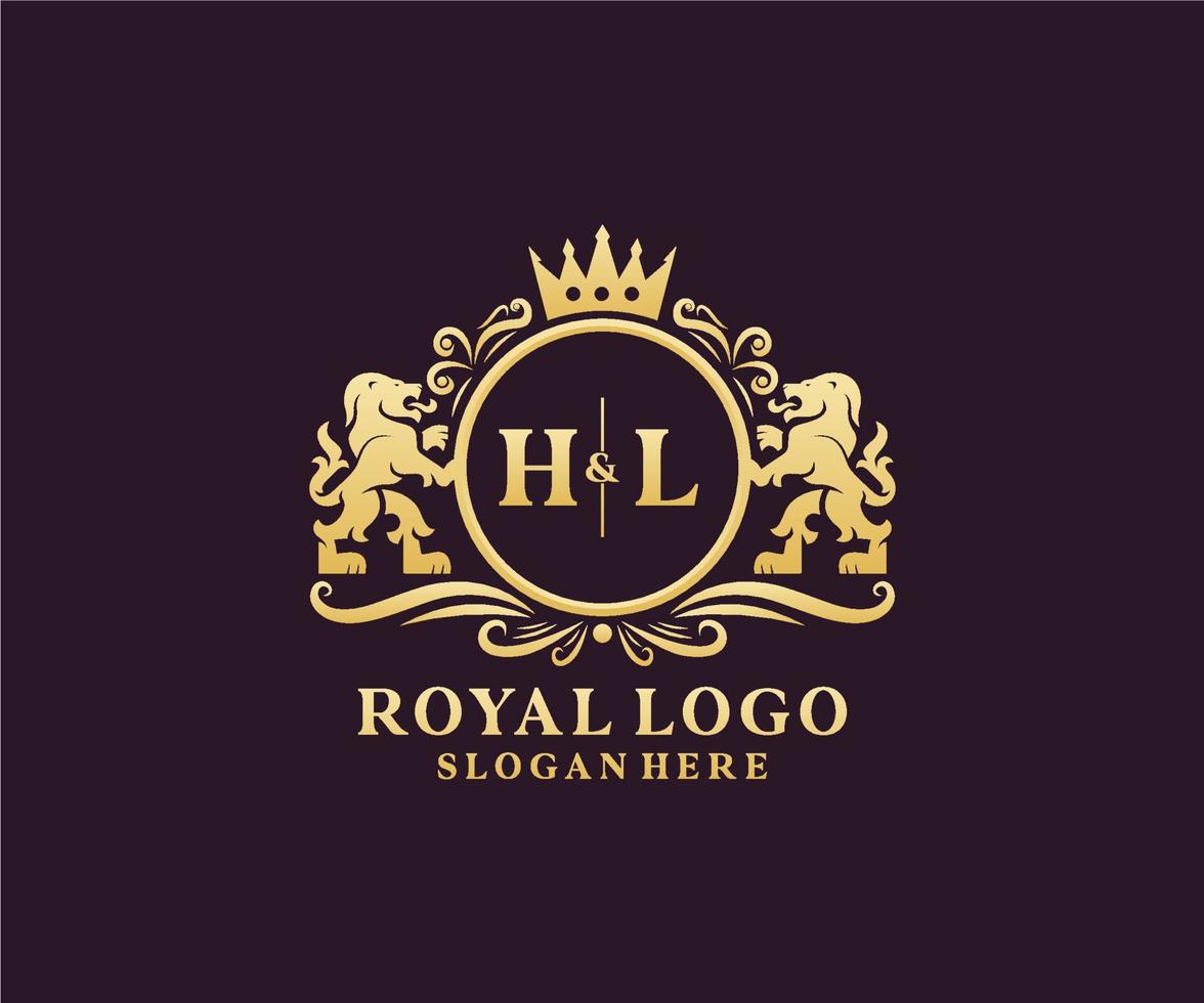 Initial HL Letter Lion Royal Luxury Logo template in vector art for Restaurant, Royalty, Boutique, Cafe, Hotel, Heraldic, Jewelry, Fashion and other vector illustration.