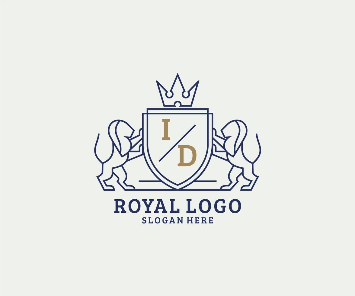 Initial ID Letter Lion Royal Luxury Logo template in vector art for Restaurant, Royalty, Boutique, Cafe, Hotel, Heraldic, Jewelry, Fashion and other vector illustration.