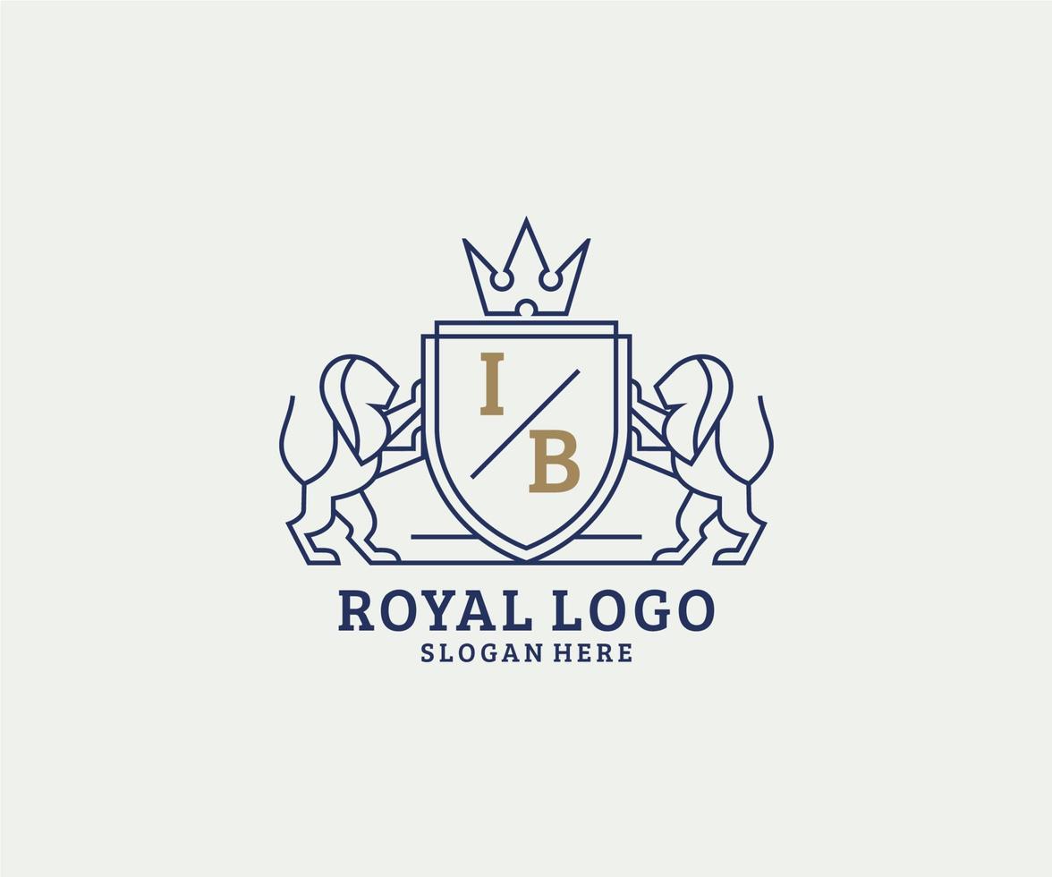 Initial IB Letter Lion Royal Luxury Logo template in vector art for Restaurant, Royalty, Boutique, Cafe, Hotel, Heraldic, Jewelry, Fashion and other vector illustration.