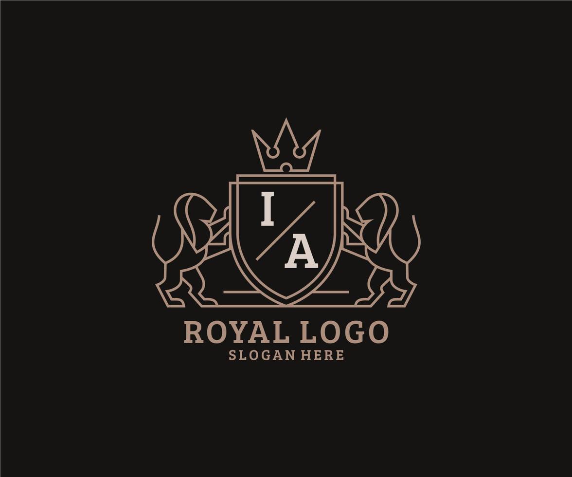 Initial IA Letter Lion Royal Luxury Logo template in vector art for Restaurant, Royalty, Boutique, Cafe, Hotel, Heraldic, Jewelry, Fashion and other vector illustration.