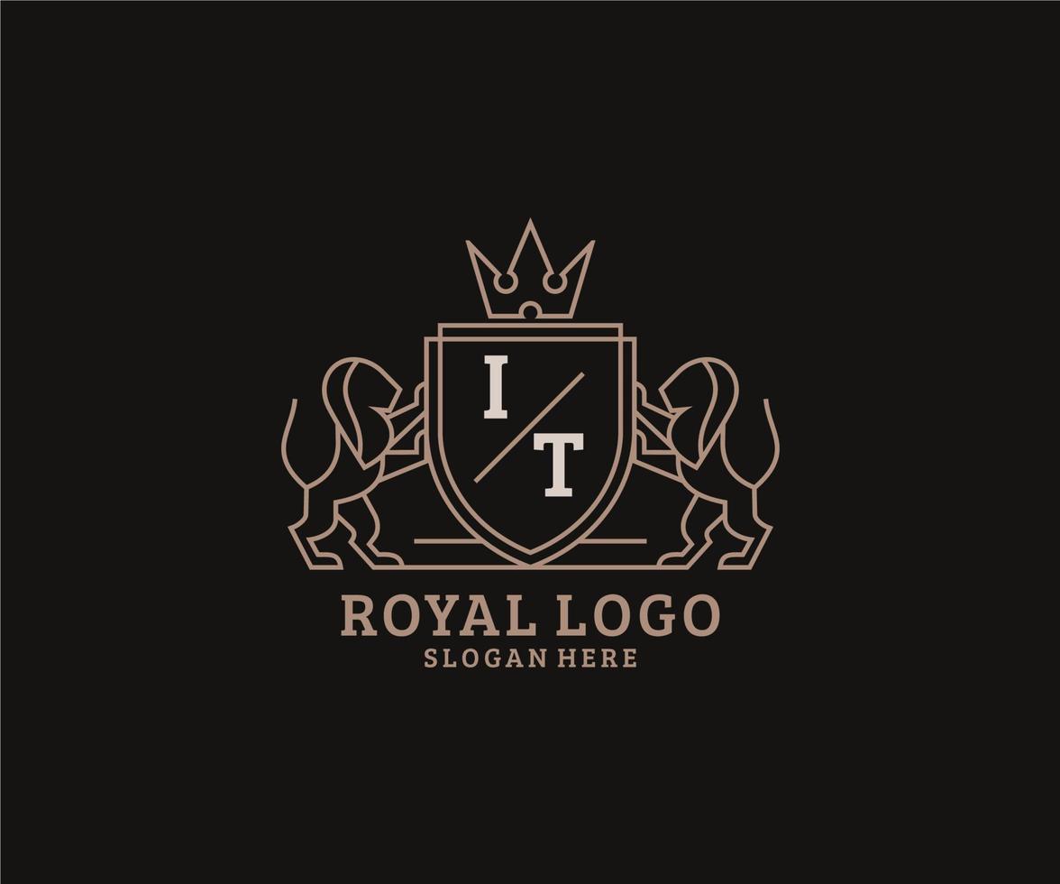 Initial IT Letter Lion Royal Luxury Logo template in vector art for Restaurant, Royalty, Boutique, Cafe, Hotel, Heraldic, Jewelry, Fashion and other vector illustration.