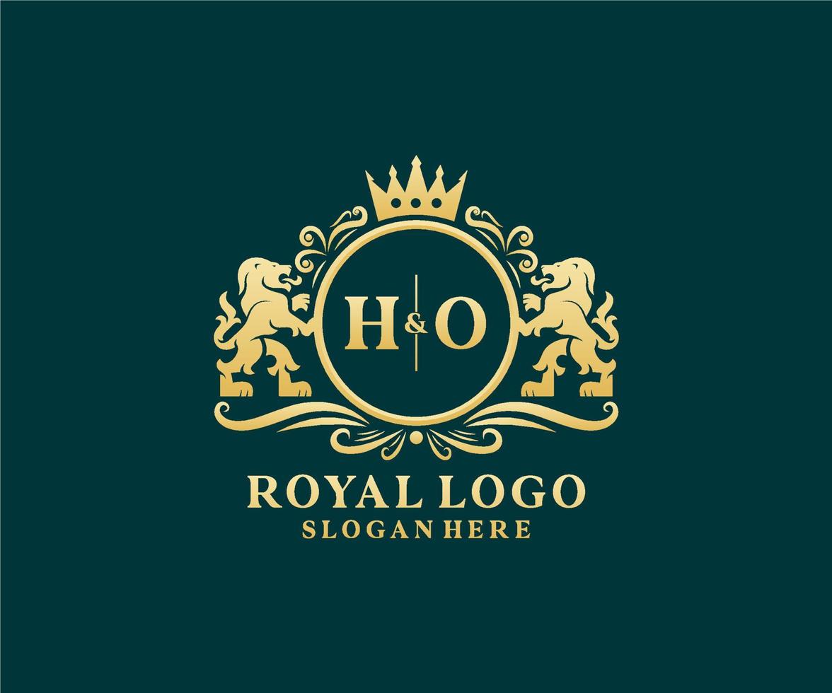 Initial HO Letter Lion Royal Luxury Logo template in vector art for Restaurant, Royalty, Boutique, Cafe, Hotel, Heraldic, Jewelry, Fashion and other vector illustration.