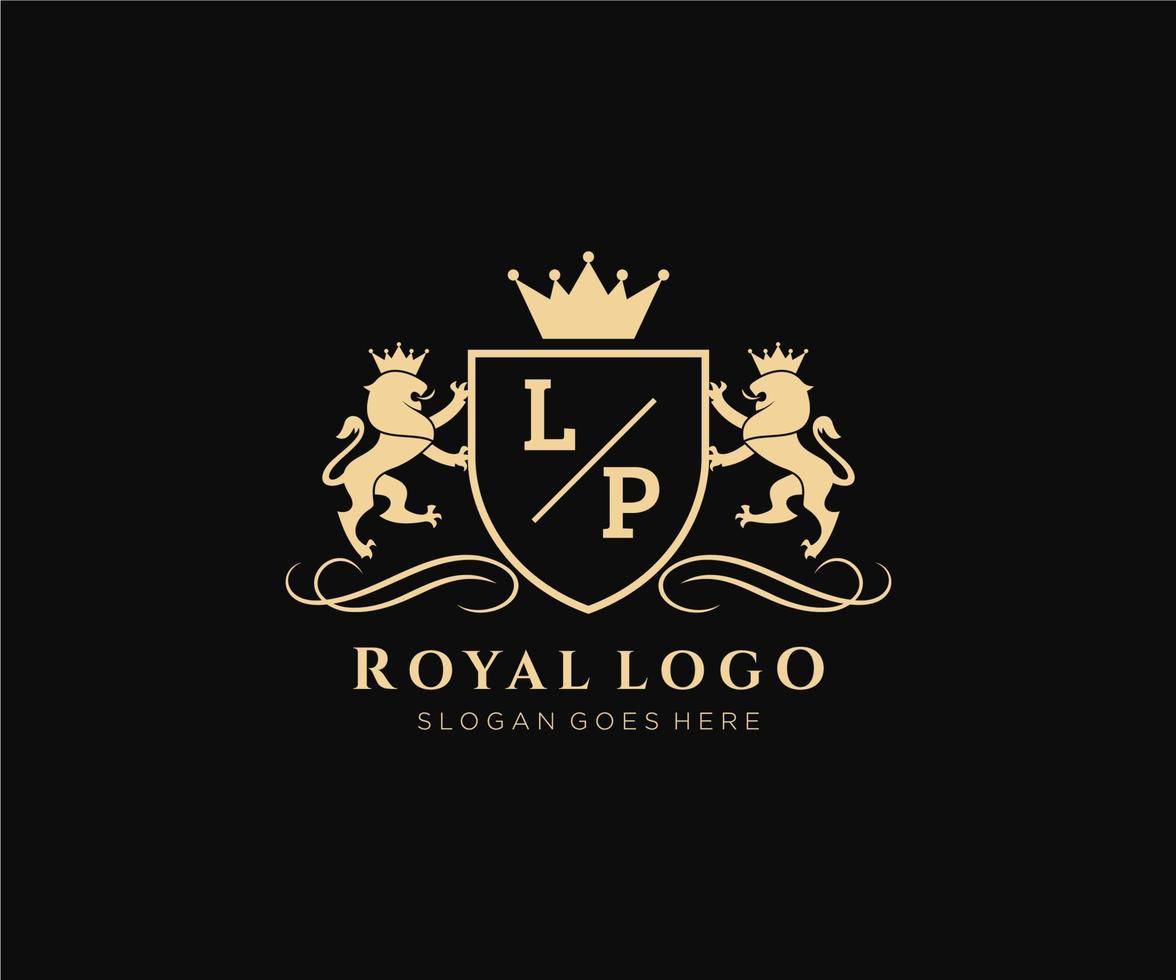 Initial LP Letter Lion Royal Luxury Heraldic,Crest Logo template in vector art for Restaurant, Royalty, Boutique, Cafe, Hotel, Heraldic, Jewelry, Fashion and other vector illustration.