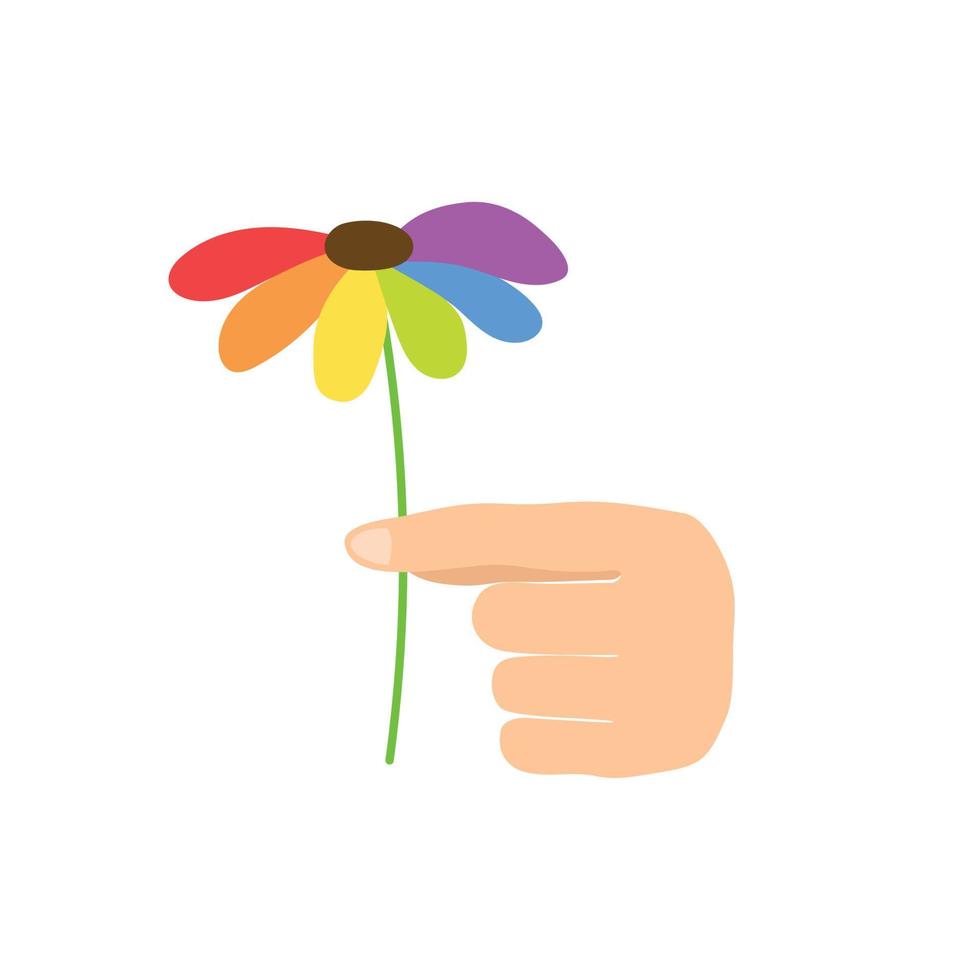 mano con arco iris flor. lgbt símbolo, concepción orgullo mes. vector