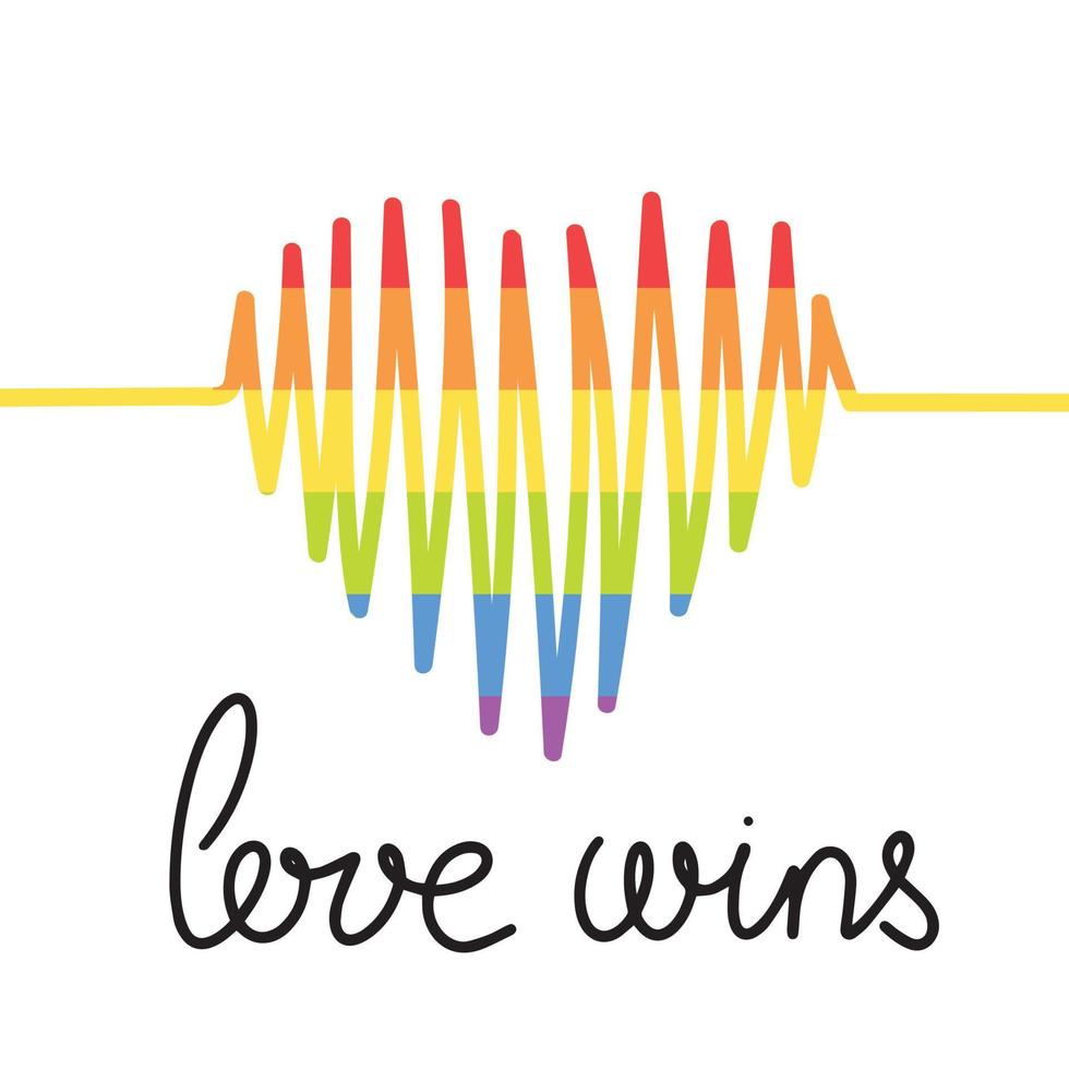Love wins square banner with heart and rainbow. vector