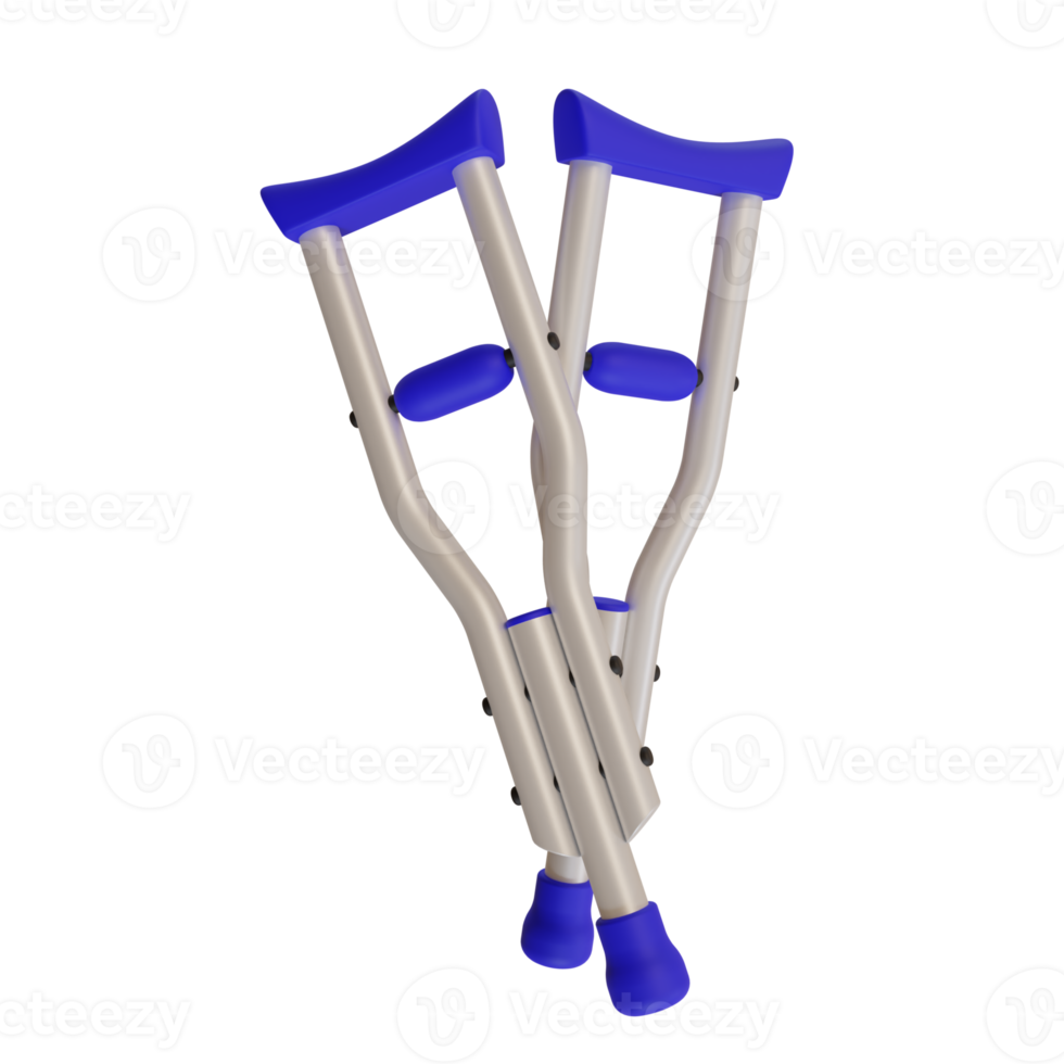 médico muletas Desventaja asistencia equipo para lesionado o discapacitado paciente. 3d ilustración representación png