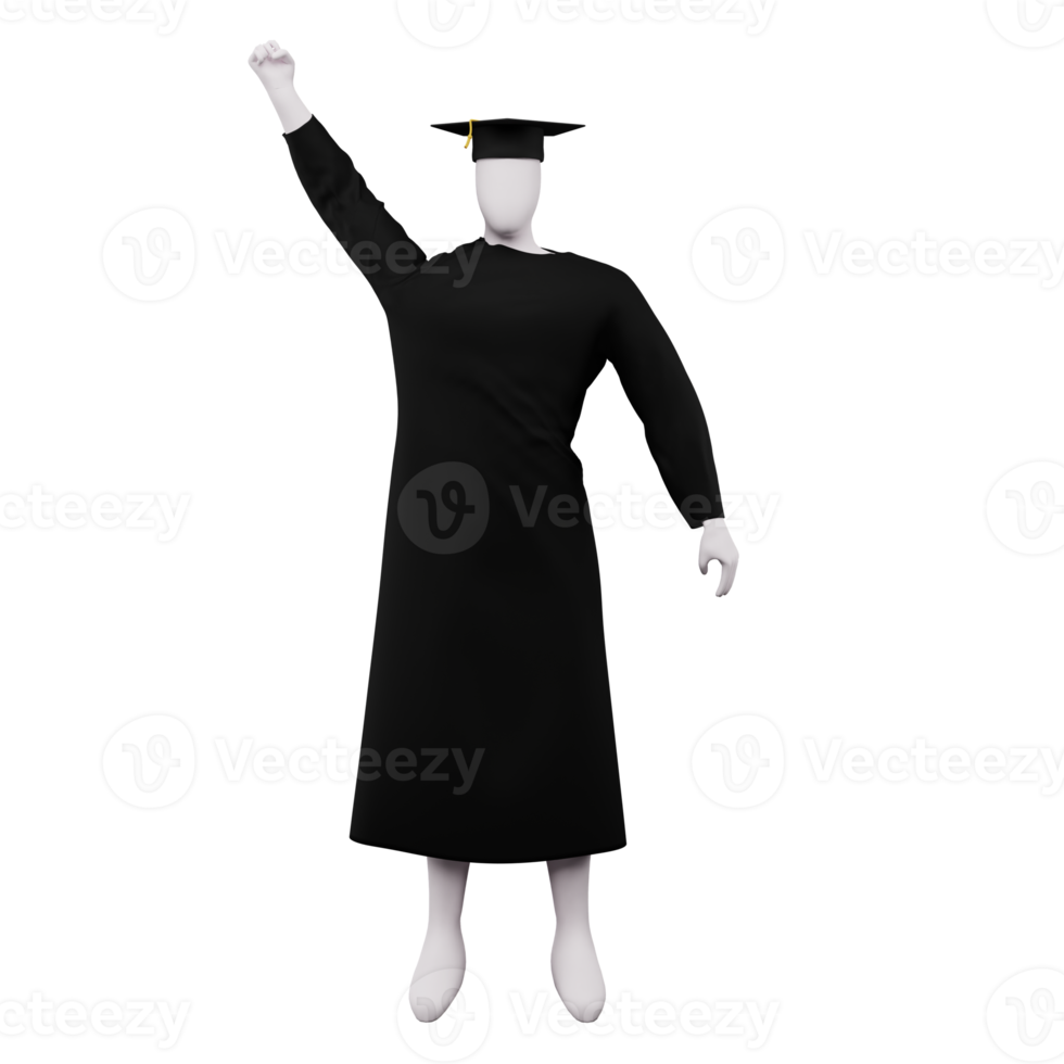 3d diploma graduation figure pose with cap and gown. And is doing a greeting pose. png