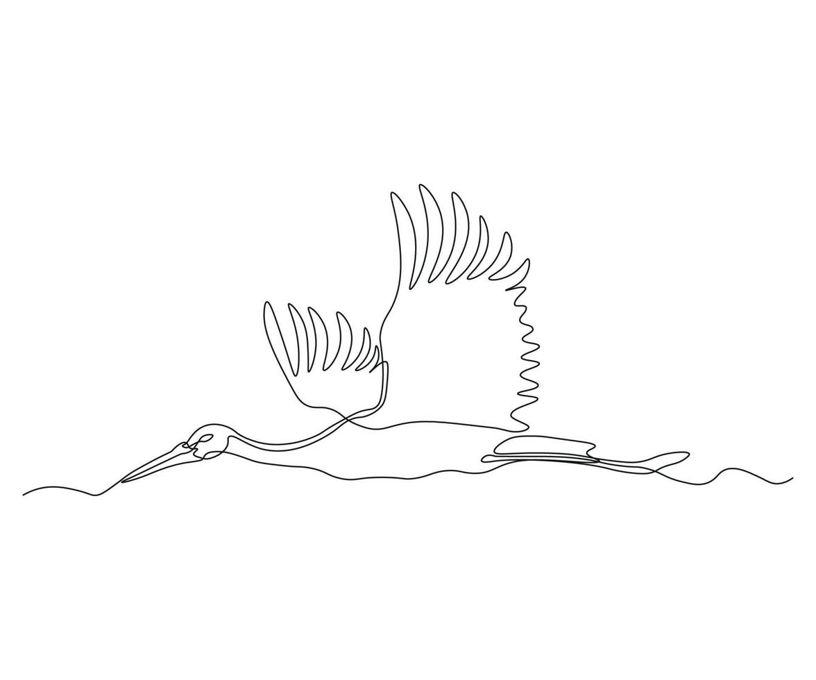 abstract Flying Stork Continuous One Line Drawing vector