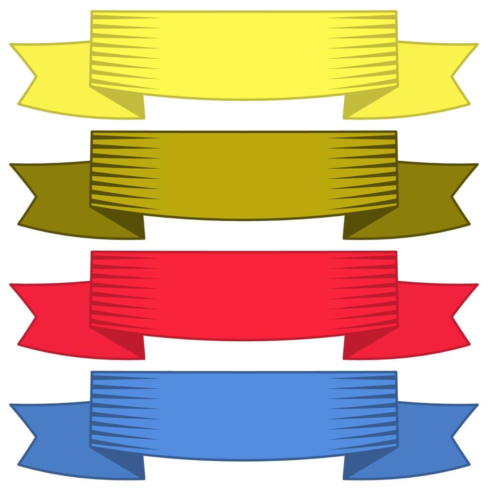 Set of four multicolor ribbons and banners for web design. Great design element isolated on white background. Vector illustration.
