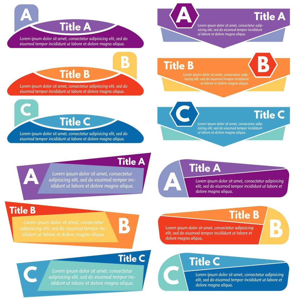 Four sets of three elements of infographic design. Step by step infographic design template. Vector illustration