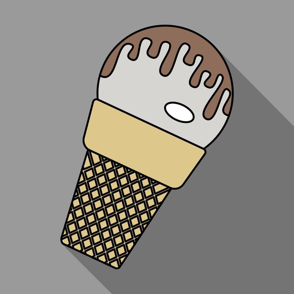 Vector illustration of ice cream in a waffle cup in flat style isolated on grey background with shadow. Vector illustration