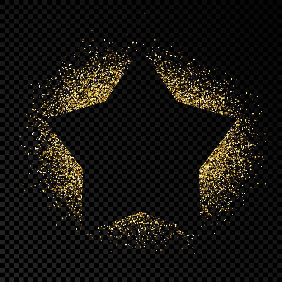 Star frame with golden glitter on dark background. Empty background. Vector illustration.