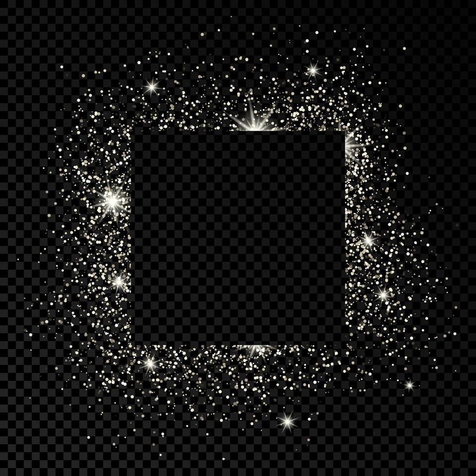 Square frame with silver glitter on dark background. Empty background. Vector illustration.