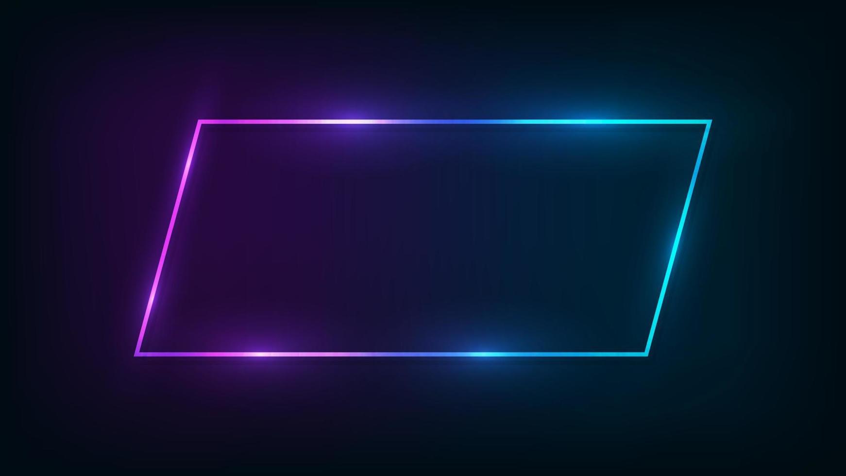 Neon frame with shining effects on dark background. Empty glowing techno backdrop. Vector illustration.