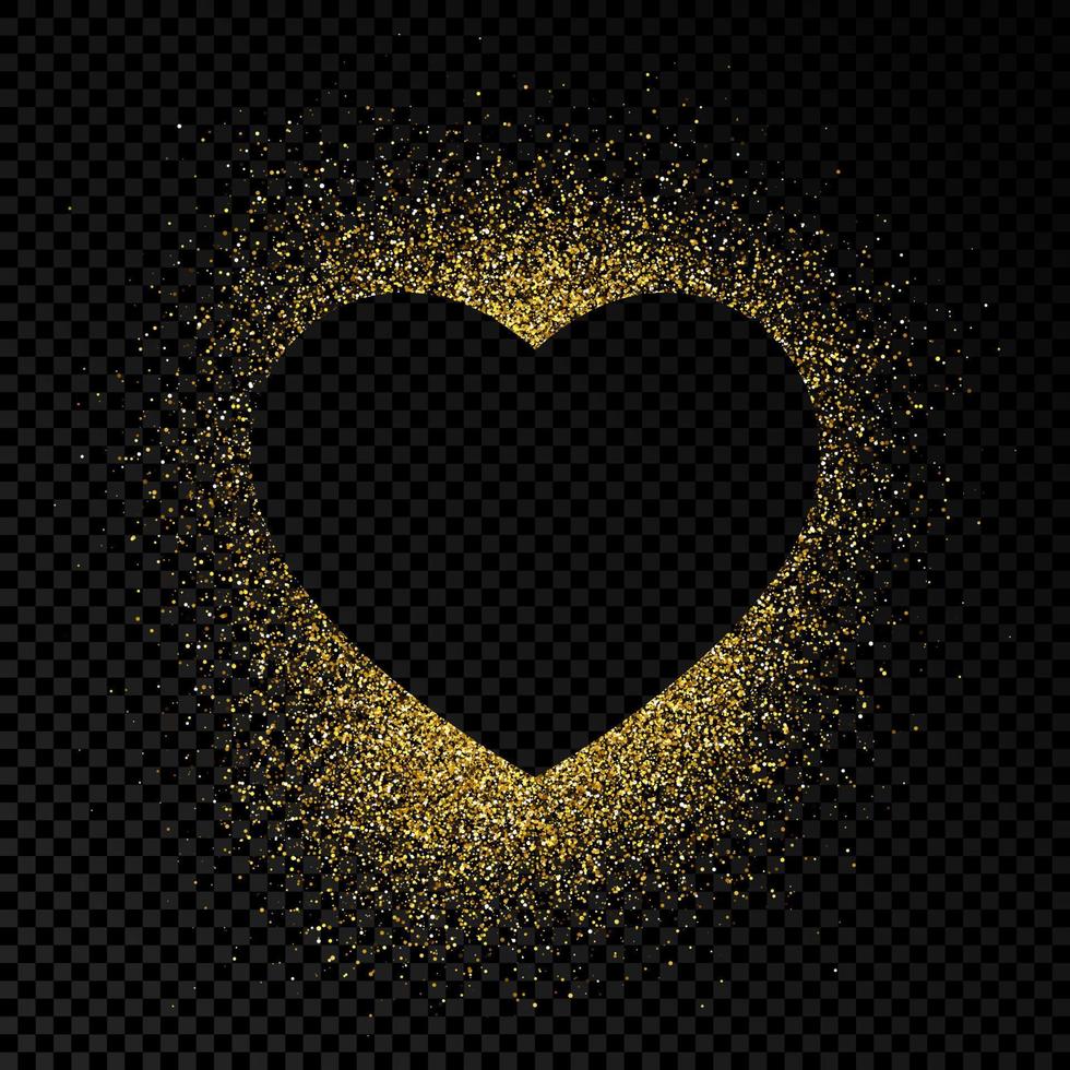 Heart shape frame with golden glitter on dark vector