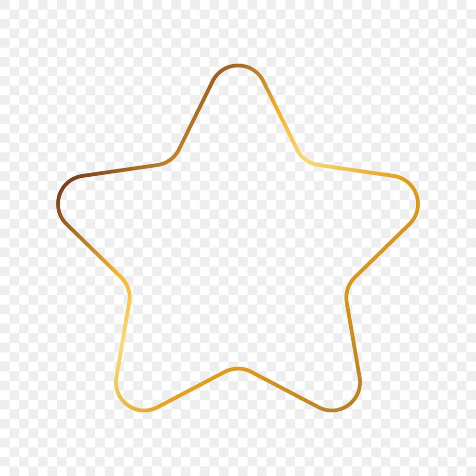 Gold glowing rounded star shape frame isolated on background. Shiny frame with glowing effects. Vector illustration.