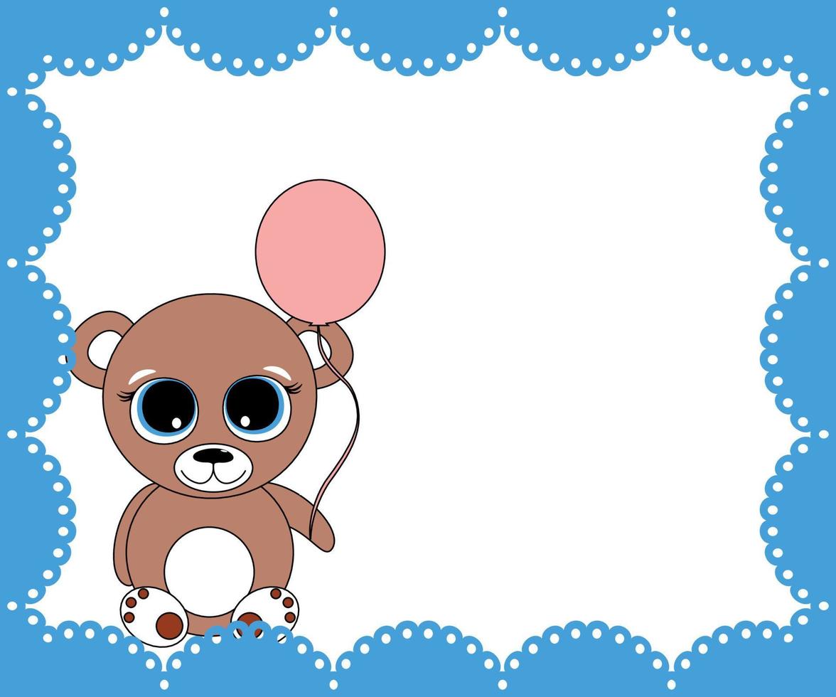 Birthday card, frame with empty space and children's toy bear, Teddy bear, cute baby vector