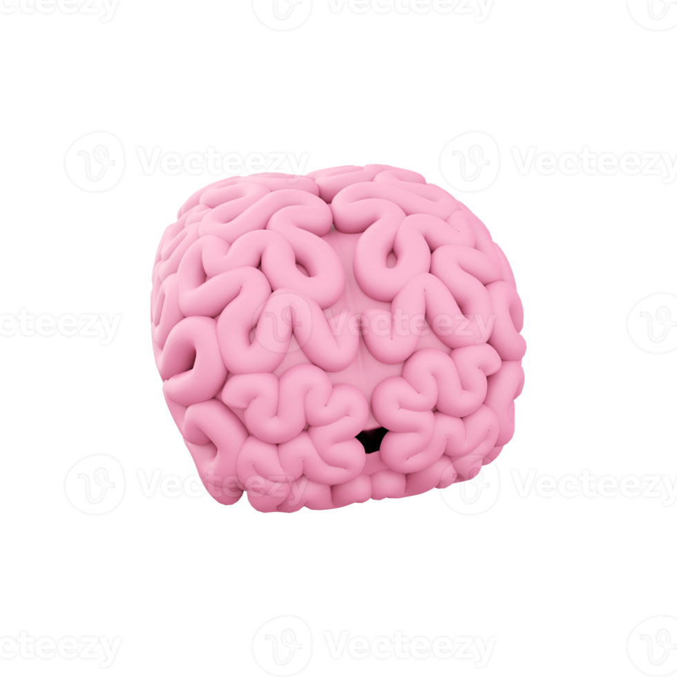 3d rendere minimo rosa cervello, pensiero comico discorso bolla. 3d interpretazione cervello cartone animato icona. png