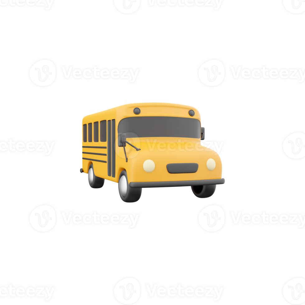 3d render of yellow School bus icon, back to school concept. 3D render school bus icon on white background. png