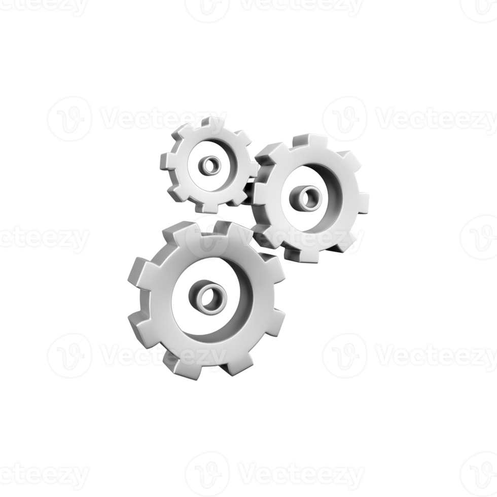 3D render gear icon. Unique 3d setting icon, simple 3d model set gear icon on white backgroun. png
