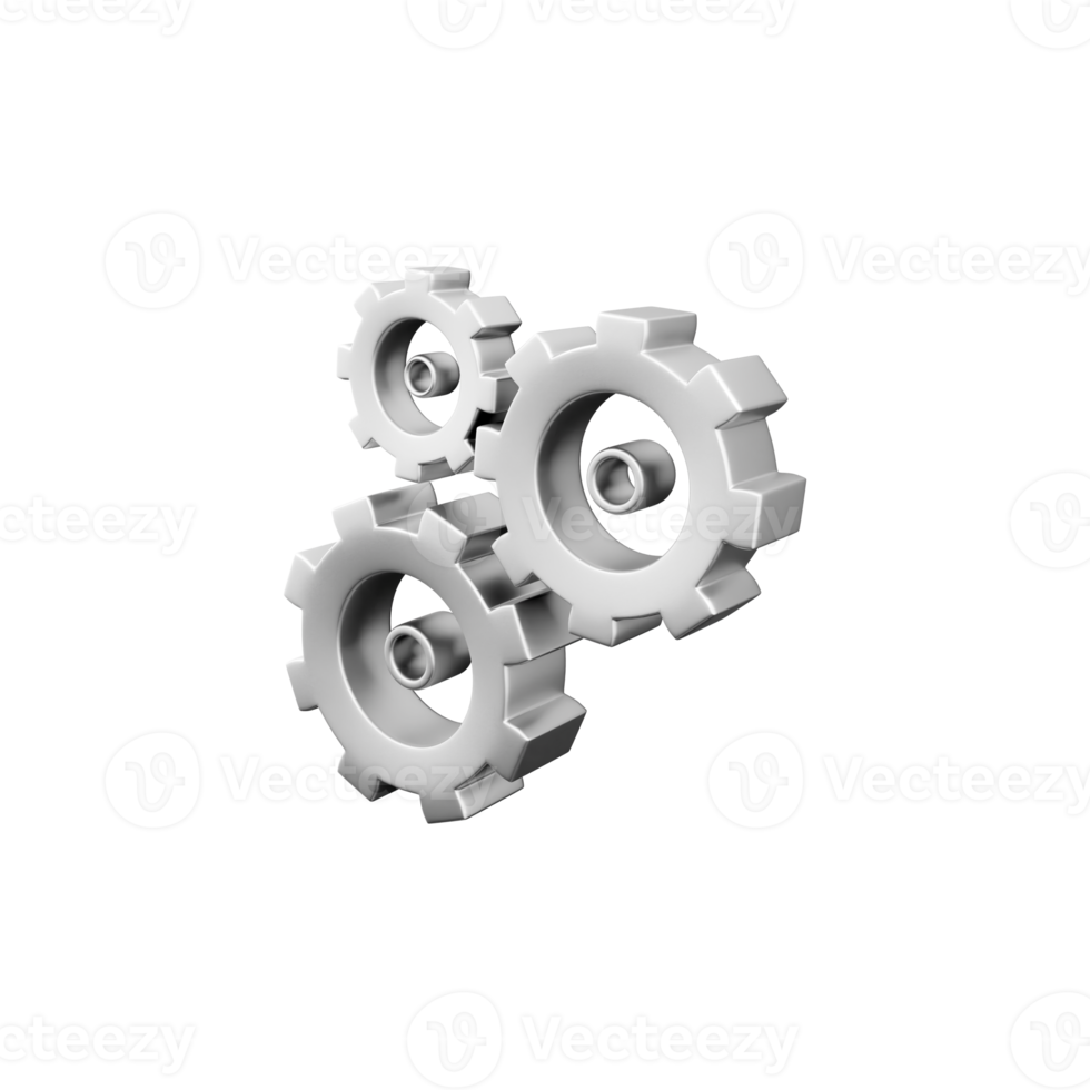 3D render gear icon. Unique 3d setting icon, simple 3d model set gear icon on white backgroun. png