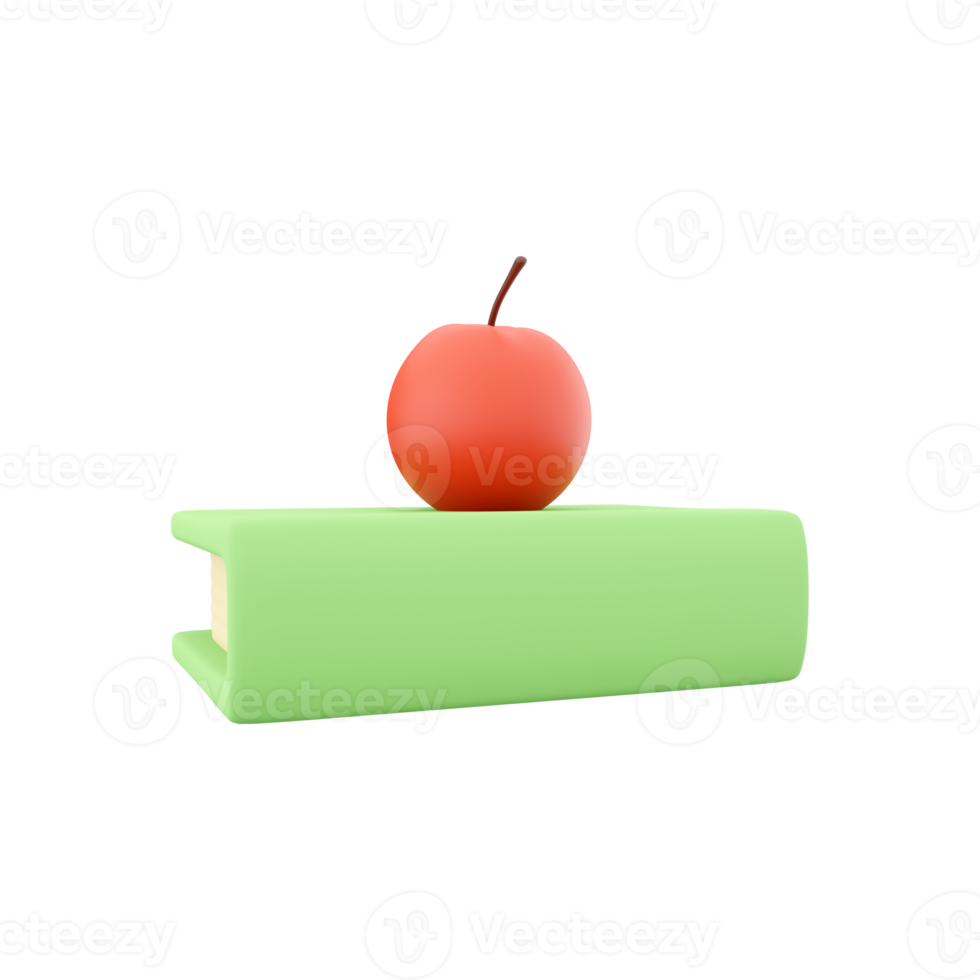 3d illustration de vert livre rouge Pomme sur blanc Contexte. concept de minimalisme. 3d le rendu, icône png