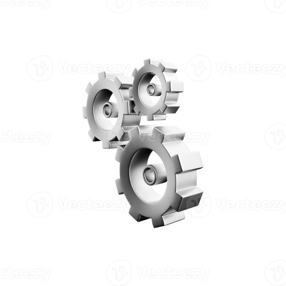 3D render gear icon. Unique 3d setting icon, simple 3d model set gear icon on white backgroun. png