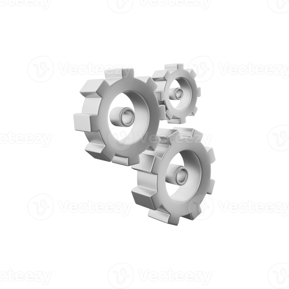 3D render gear icon. Unique 3d setting icon, simple 3d model set gear icon on white backgroun. png