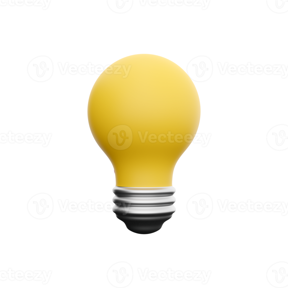 3d render Idea and innovation, Yellow light bulb symbol on white background, brainstorming for Creativity inspiration and saving electricity concept. 3d rendering light bulb, icon png