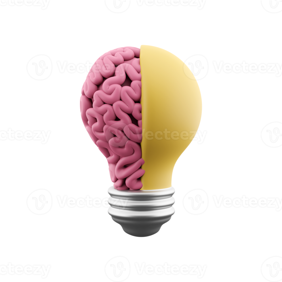 3d render Idea and innovation, Yellow light bulb symbol on white background, brainstorming for Creativity inspiration and saving electricity concept. 3d rendering light bulb, icon png