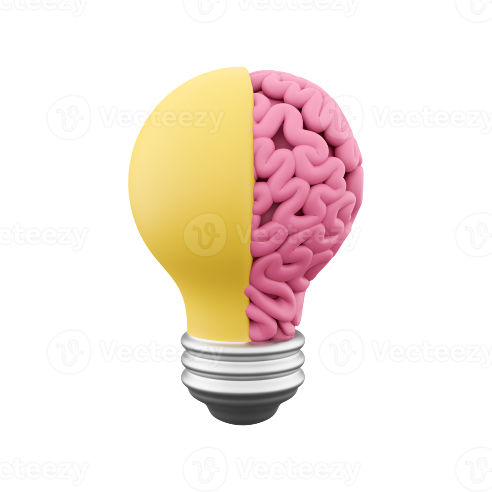 3d render Idea and innovation, Yellow light bulb symbol on white background, brainstorming for Creativity inspiration and saving electricity concept. 3d rendering light bulb, icon png