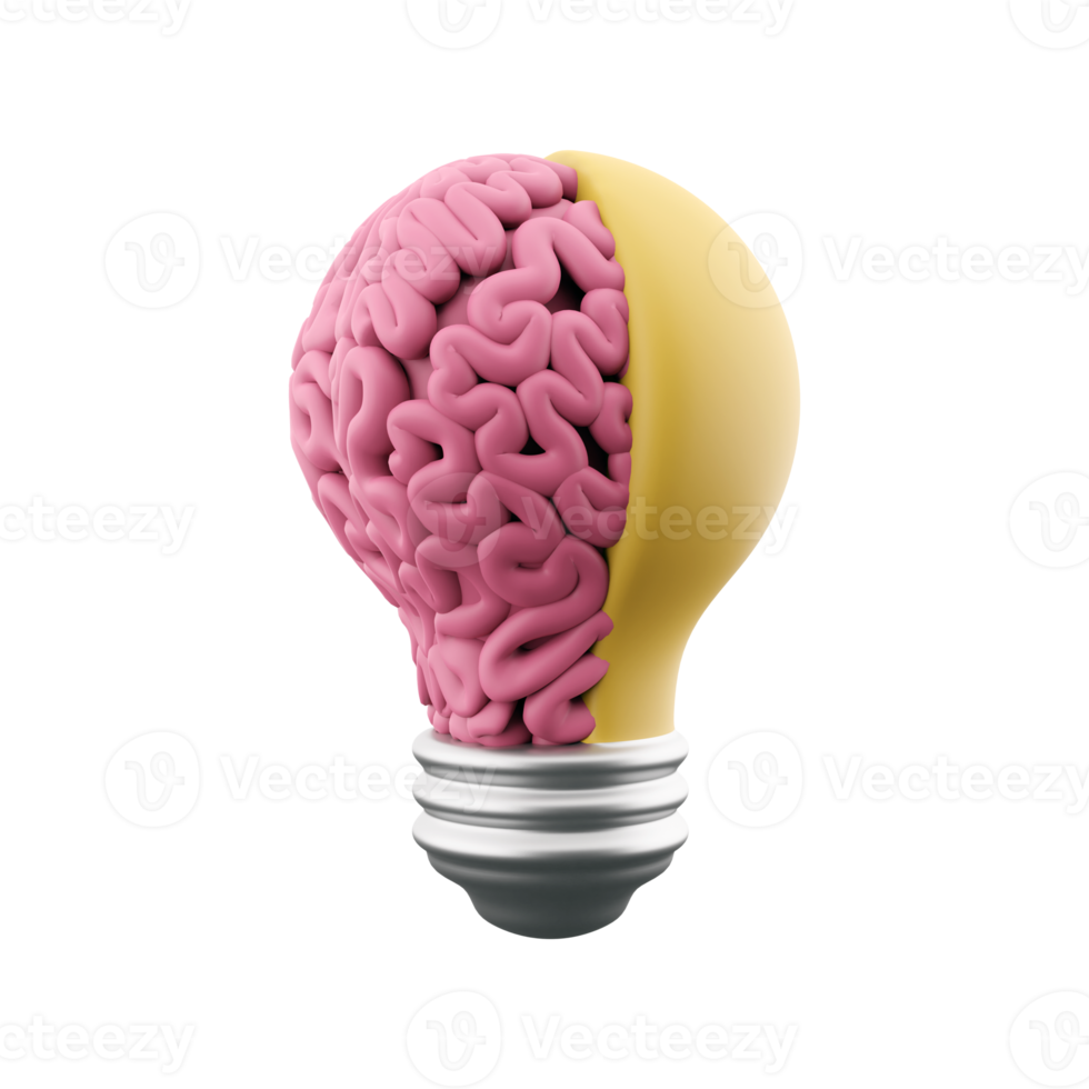 3d render Idea and innovation, Yellow light bulb symbol on white background, brainstorming for Creativity inspiration and saving electricity concept. 3d rendering light bulb, icon png