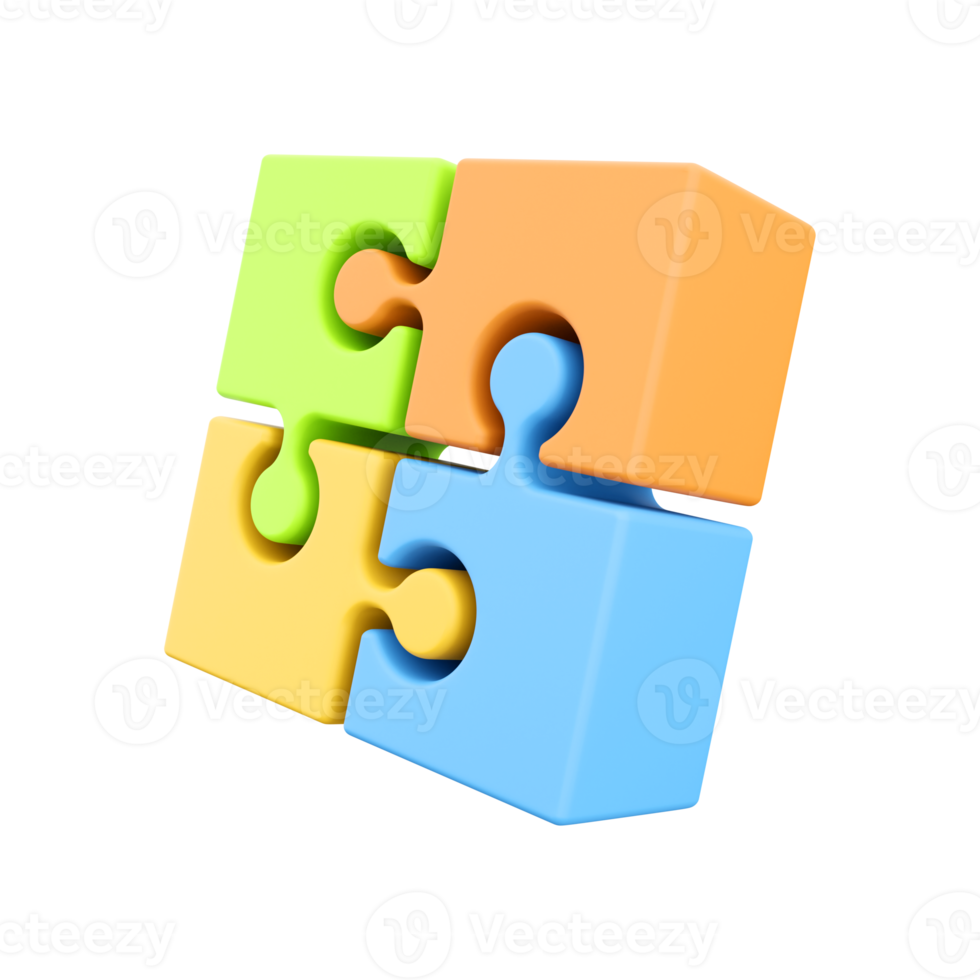 3d renderen decoupeerzaag puzzel. verdieping puzzel. onderdelen van puzzels. 3d voorwerp geïsoleerd Aan wit achtergrond. 3d renderen decoupeerzaag icoon png