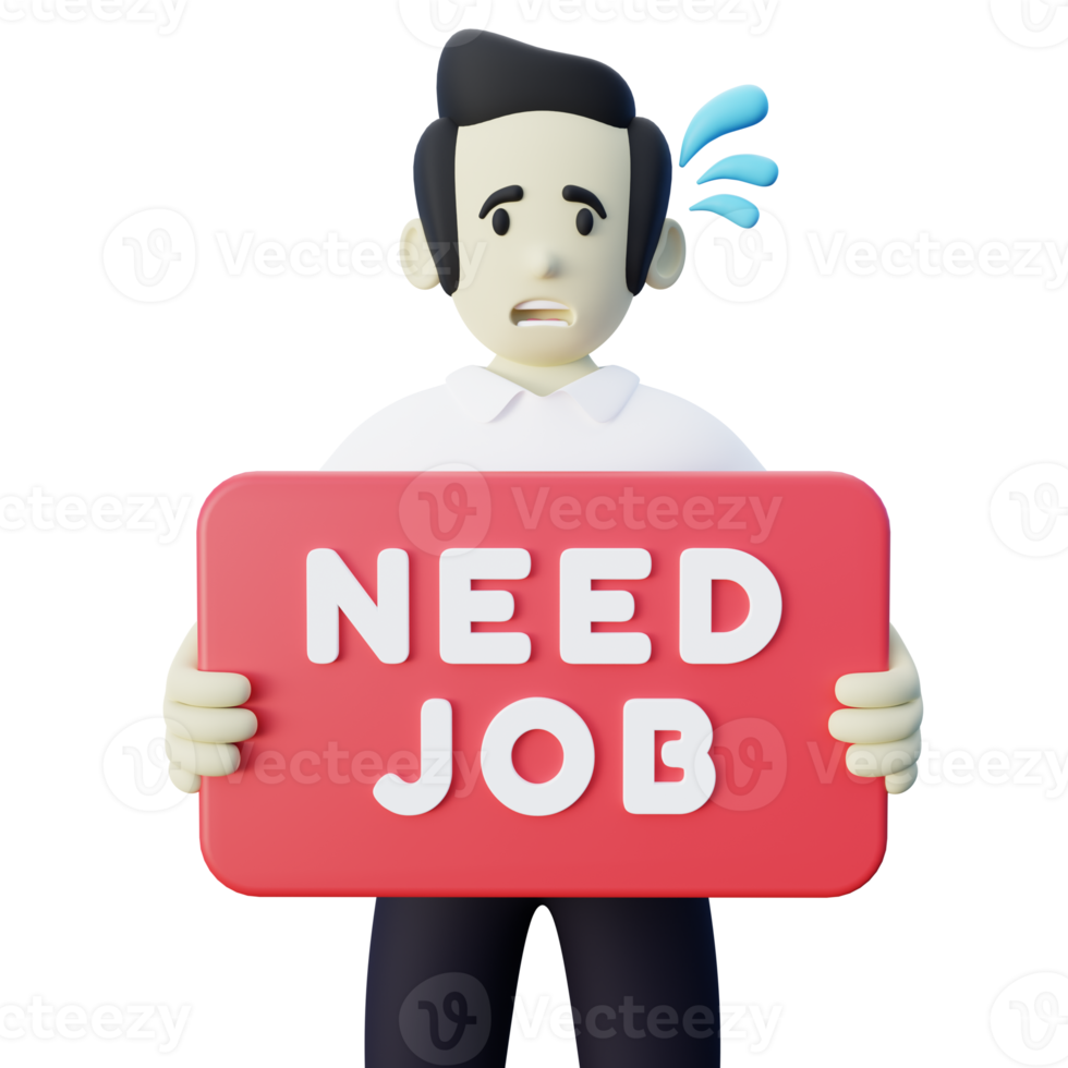 3d Illustration of Job Seeker Holding Need Job Banner png