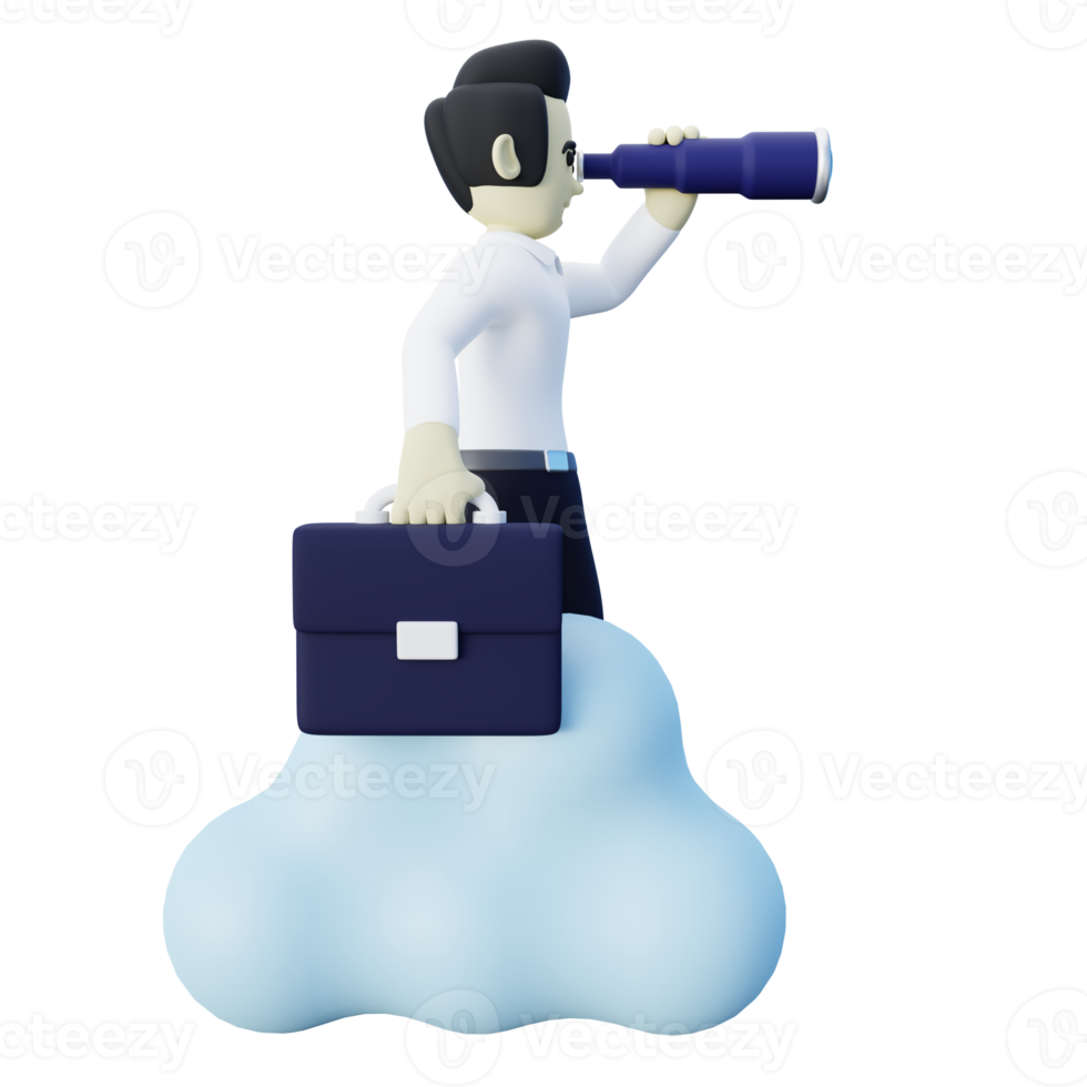 3d Illustration of Job Seeker Looking for Job on The Cloud with Telescope png