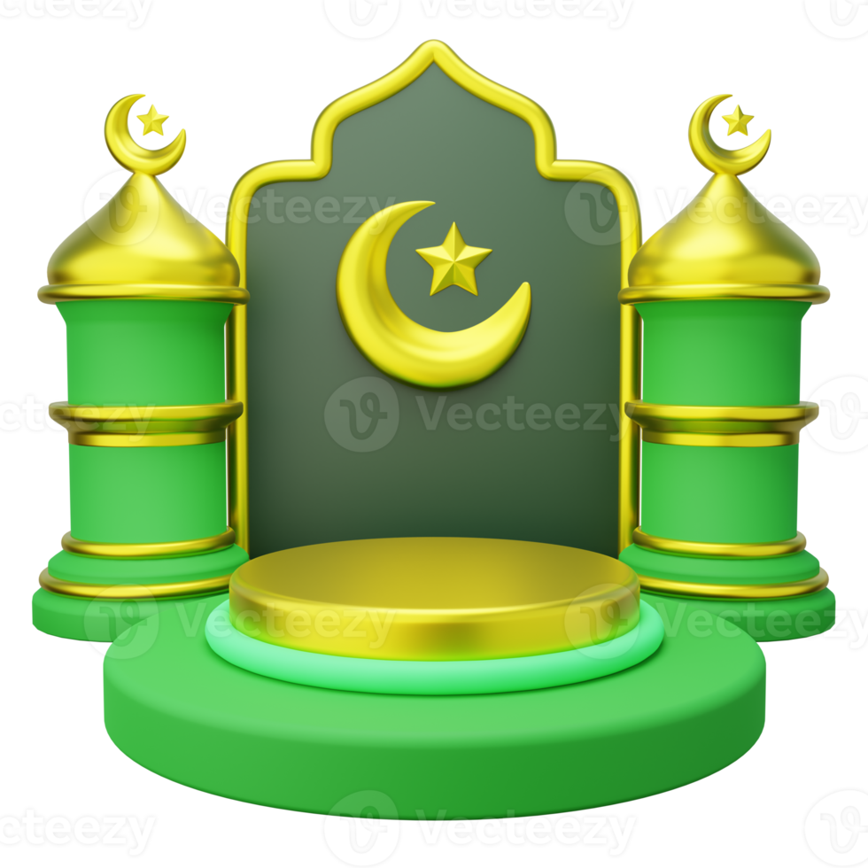 3D ramadan podium decorated with islamic background png