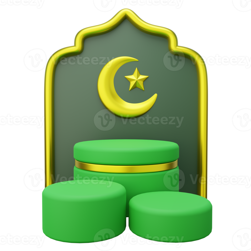 3D ramadan product podium decorated with islamic gate and crescent png