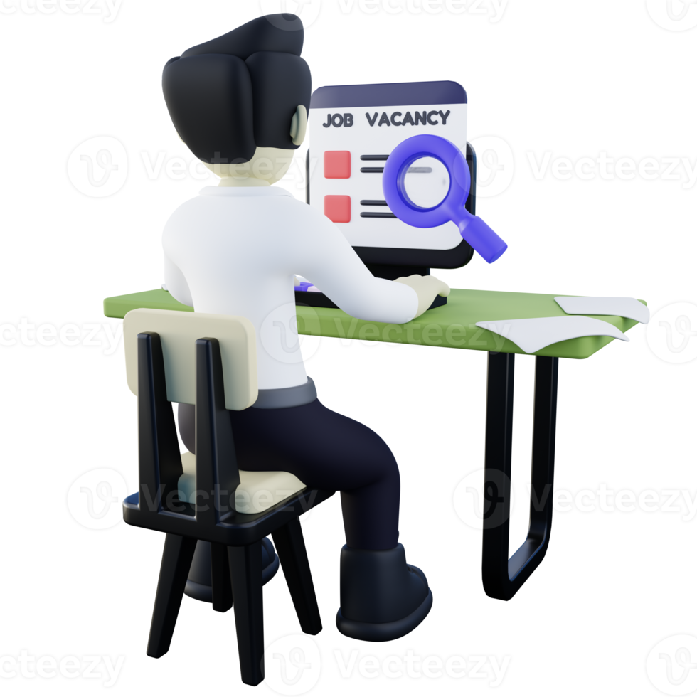 3d Illustration of Job Seeker Looking For Job Vacancy on His Computer png