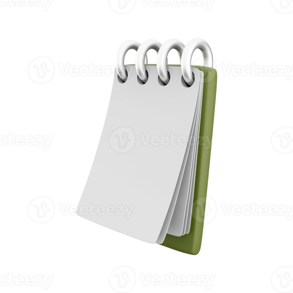 3D Render Notebook mockup with clean blank for design and advertising, 3D illustration perspective view. 3D render icon with clean blank notebook png