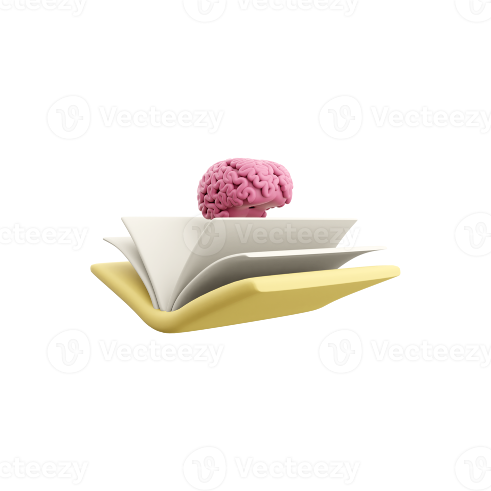 3d rendu cerveau dans livre. 3d livre de rendu dans cerveau icône, 3d illustration, des gamins éducatif conception, graphique conception, livres. png