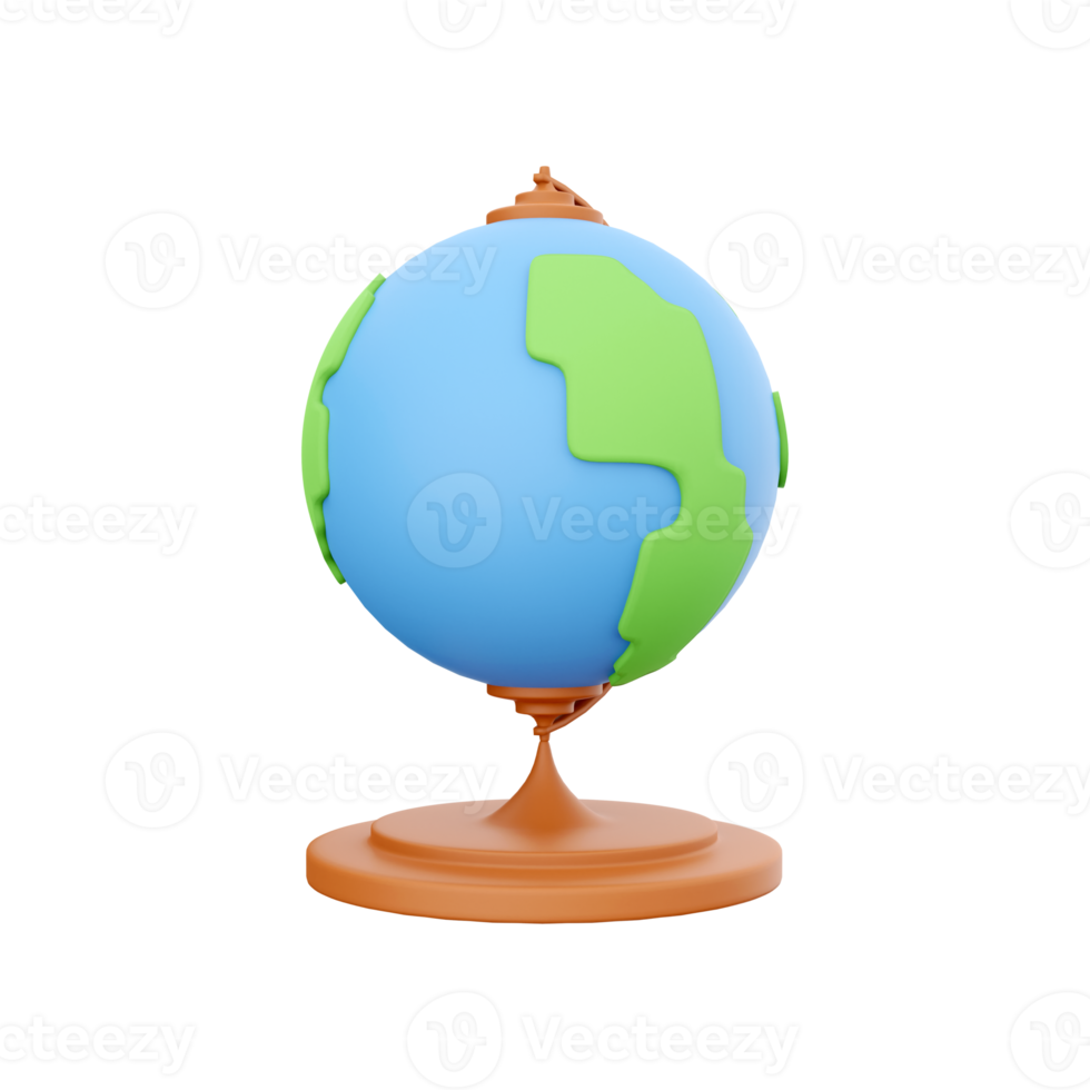 3d rendering globe. Planet Earth model with world map on base isolated on white background. 3D rendering globe icon png