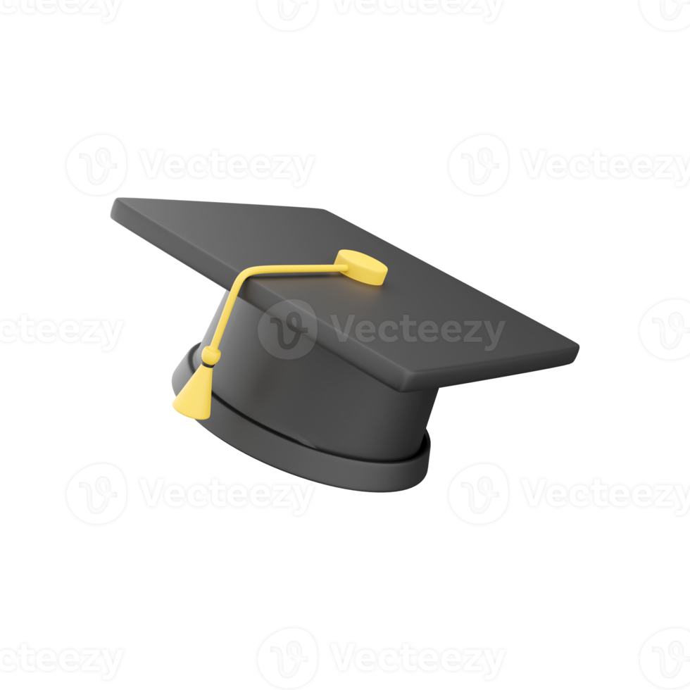 3d renderen van een Universiteit diploma uitreiking kap. 3d illustratie icoon geïsoleerd. 3d renderen vrijlating pet icoon png