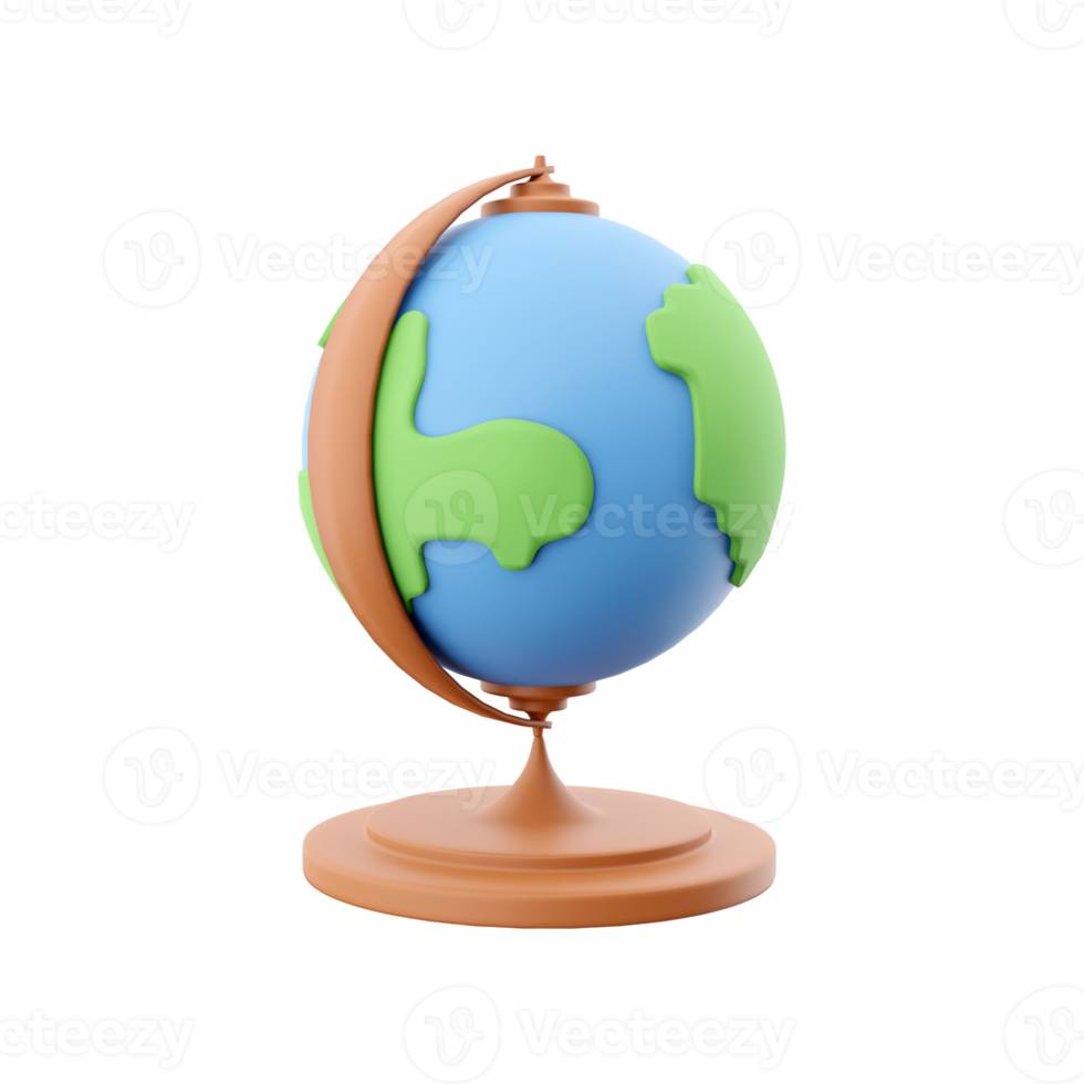 3d rendering globe. Planet Earth model with world map on base isolated on white background. 3D rendering globe icon png