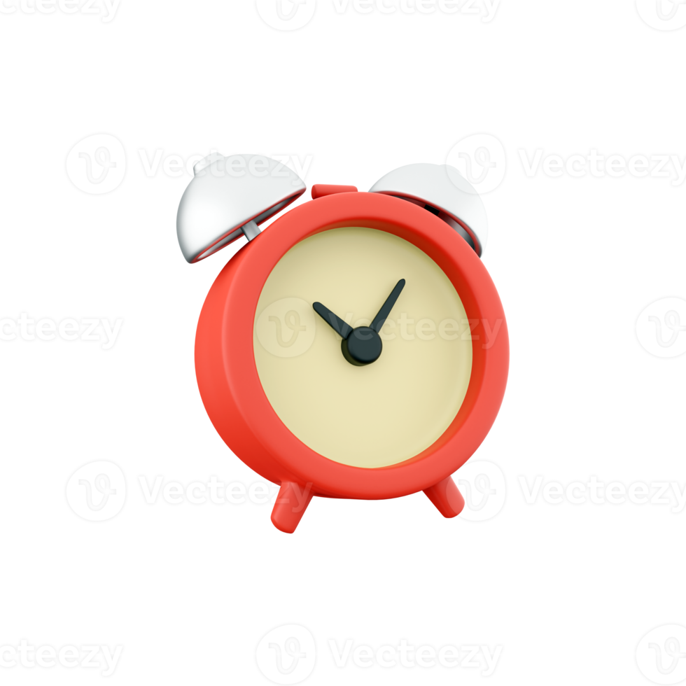 3d representación rojo Clásico alarma reloj en blanco antecedentes. mínimo creativo concepto. 3d hacer rojo Clásico reloj icono png