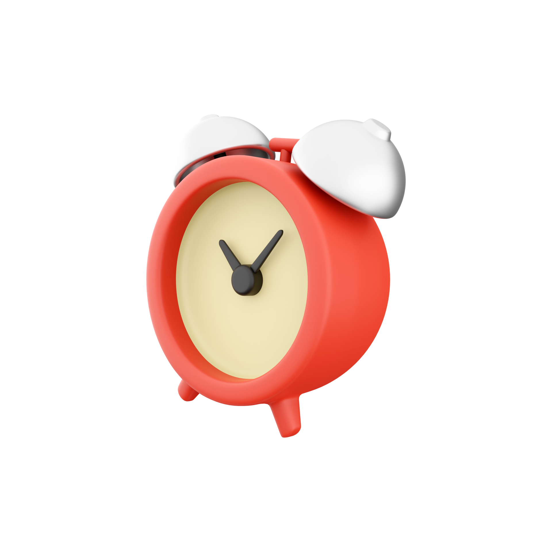 3D rendering Red vintage alarm clock on white background. Minimal