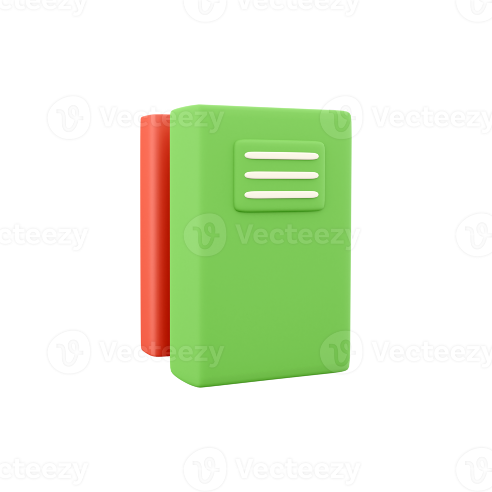 3D rendering Two books isolated on white background. Minimalist concept. Green red books design. 3D rendering green red book icon png